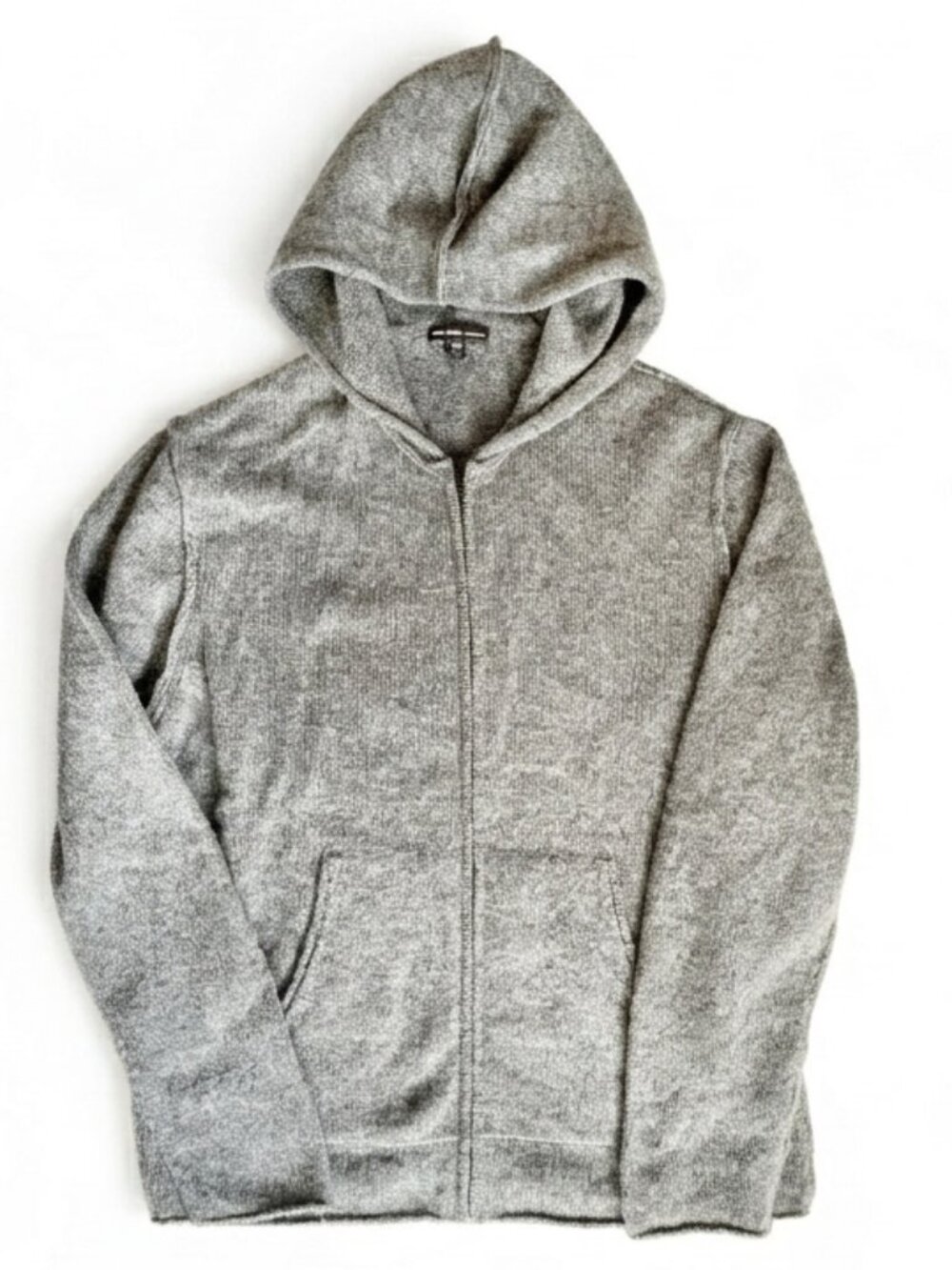 James Perse 100% Cashmere Lightweight Textured Knit Zip Hoodie - 2 Med - Gray